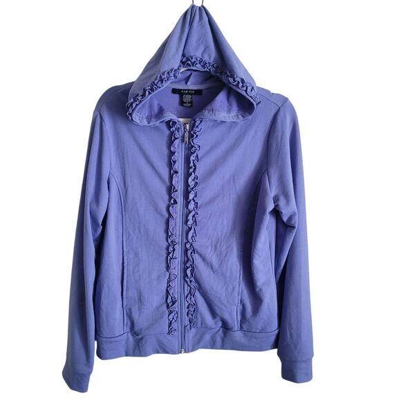 Kaktus Y2K Full Zip Hoodie Womens Size Small Periwinkle Blue Ruffle Pockets Boho - Picture 1 of 9